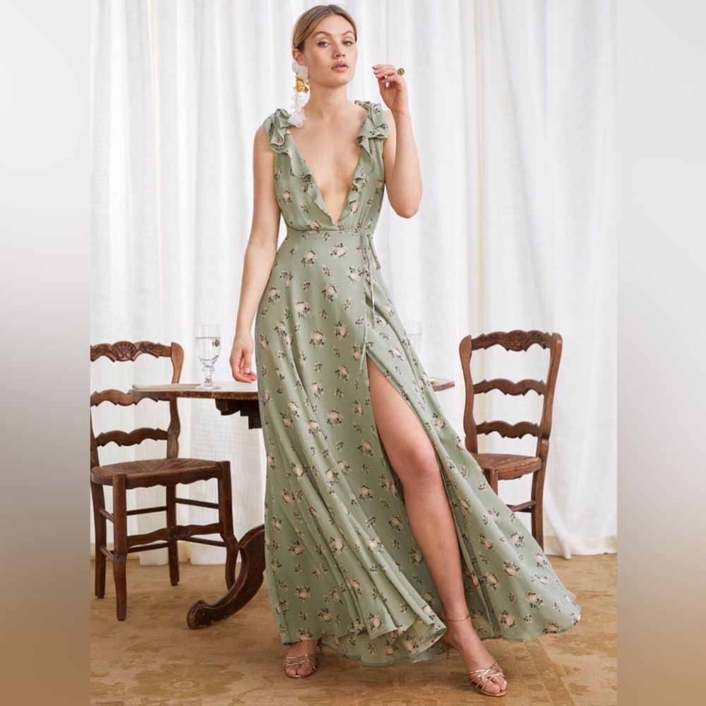 Reformation Peppermint green floral maxi dress